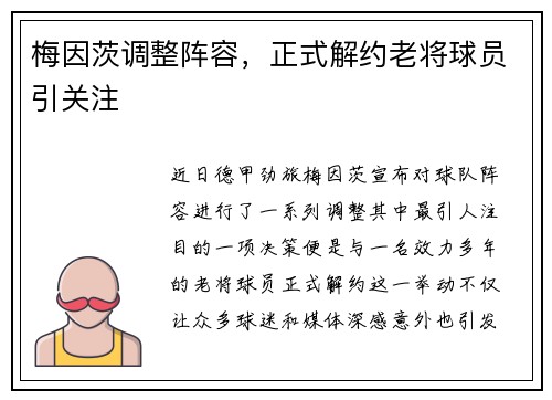 梅因茨调整阵容，正式解约老将球员引关注