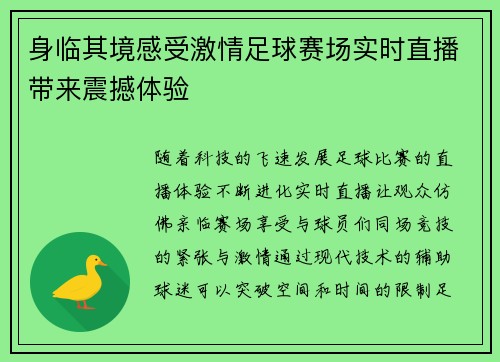 身临其境感受激情足球赛场实时直播带来震撼体验